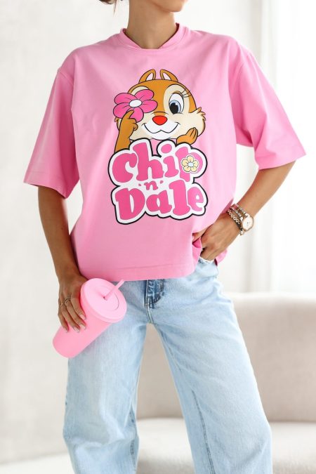A rózsaszínű, vidám és stílusos ENISA Chip and Dale rövid ujjú tavaszi női póló elasztikus pamut anyagból készült, kényelmes és egyben igazi csajos modell.
