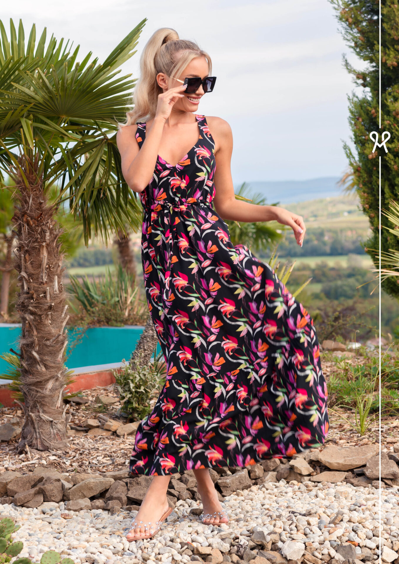 Magenta GEORGINA virágmintás nyári kánikula ruha