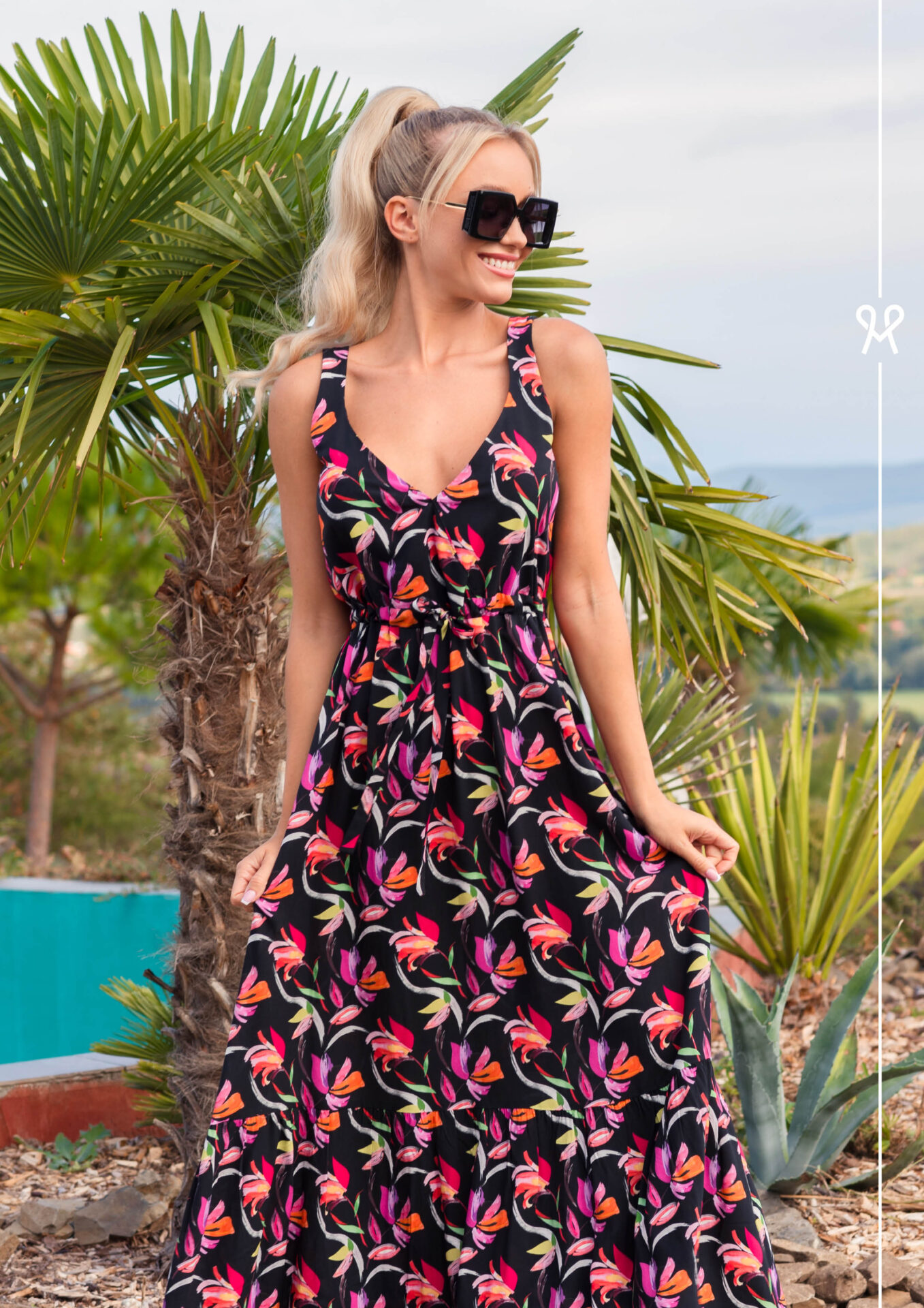 Magenta GEORGINA virágmintás nyári kánikula ruha - Image 3