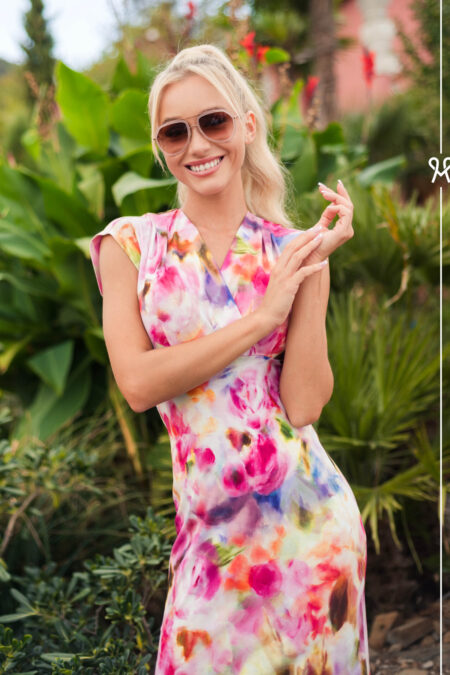 Alternative view of Magenta KÍRA színes pamut elegáns nyári női ruha