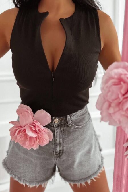 BARBARA ujjatlan cipzáros bordázott top